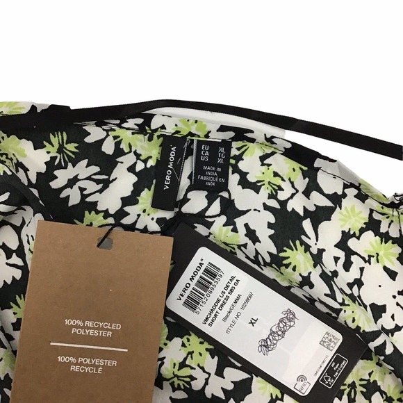 Vero Moda Chaddie Multi Floral Boho Long Sleeve Ruched Minidress Dress Womens XL - Picture 8 of 8